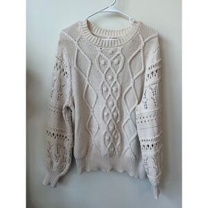 Universal Thread Cream Cable Knit Pointelle Crewneck Sweater XL